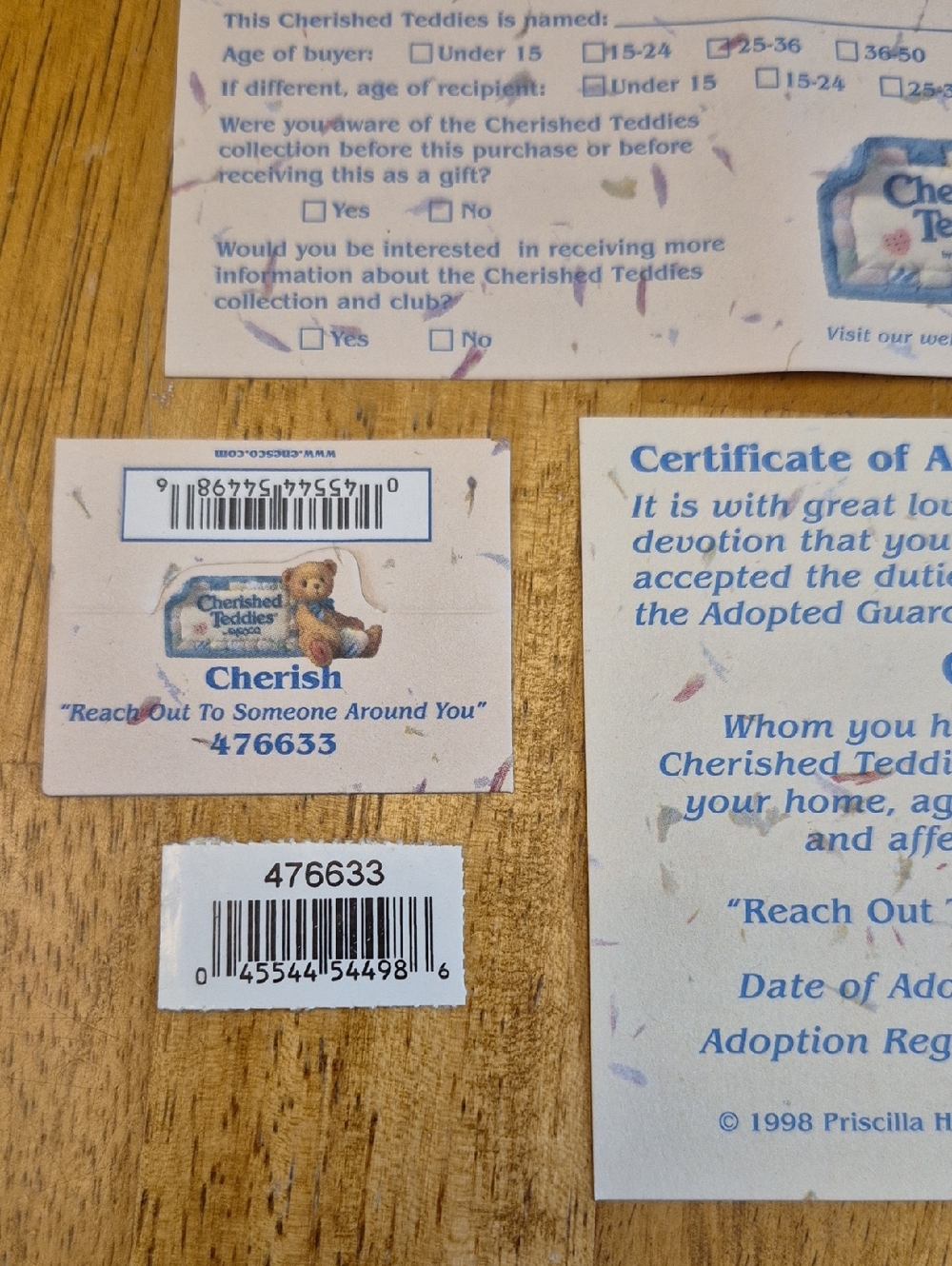 Cherished Teddies Cherish Reach Out Someone Around You Bear W Certification 1998 - Picture 8 of 8